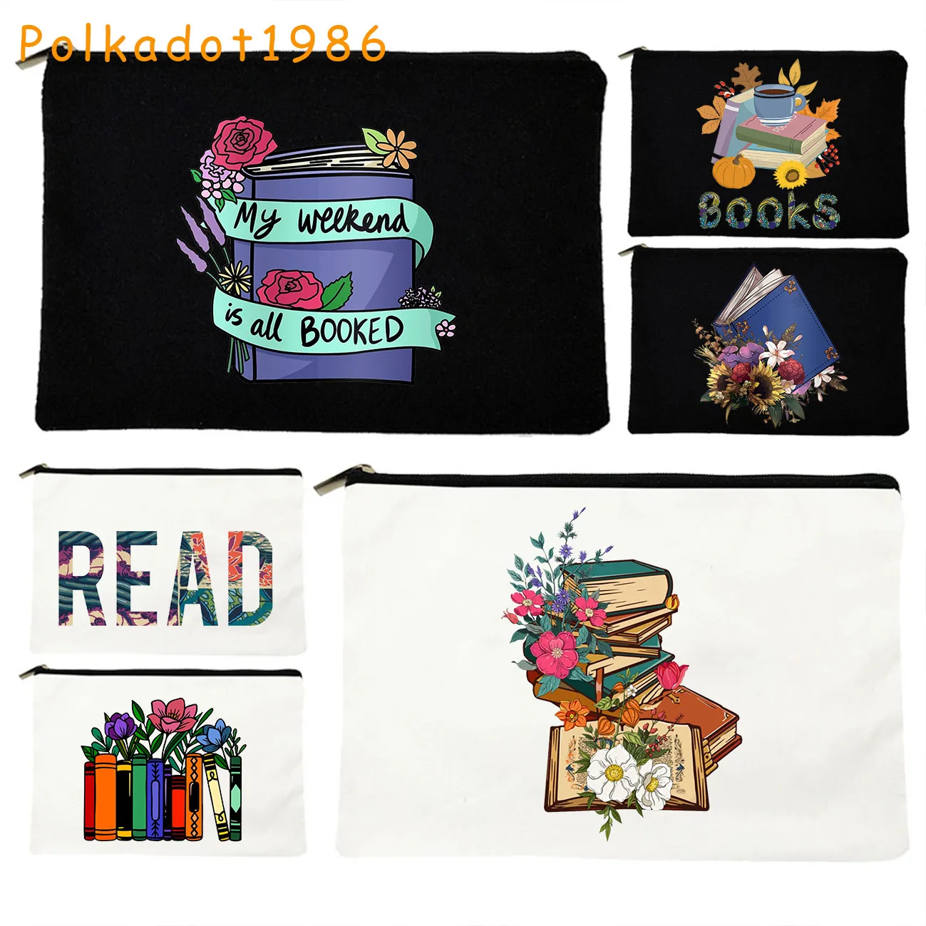 

Flowery Books Floral Watercolor Stacked Books Reading Lover Cute Gifts Canvas Cosmetic Bags Makeup Bags Pencil Case Zipper Pouch