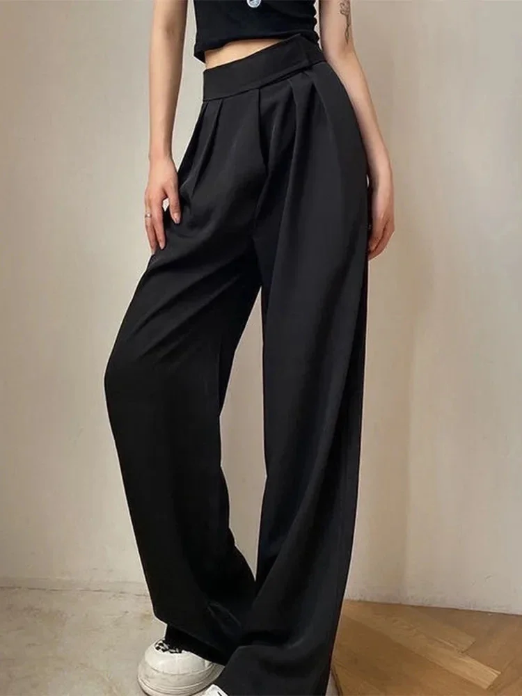 Retro Palazzo High Waist Office Ladies Classic Female Suit Pants New Elegant Fashion Wide Leg Casual Simple Women\'s Suit Pants