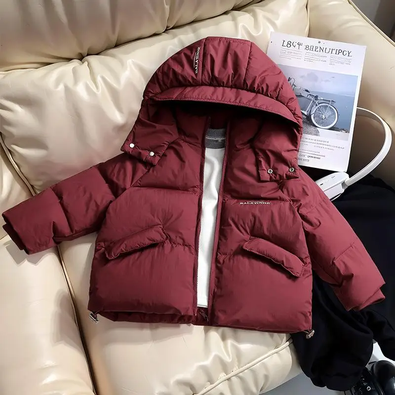 2024 Children Down Jacket Winter New Fashion Boys Girls Coat with Pocket Child Zipper Boutique  Loose Solid Color Clothing