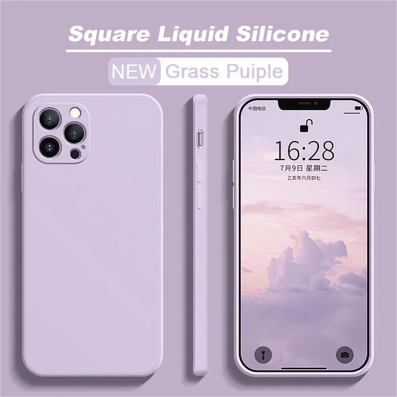 Original Square Liquid Silicone Phone Case For iPhone 11 12 13 14 15 Pro Mini XS Max X XR 15 Plus Lens Protection Cover Coque