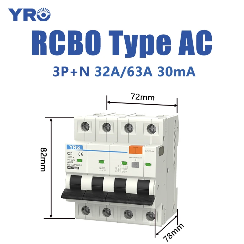 RCBO 1P+N 3P+N 6KA AC type Residual Current Circuit Breaker Operator with over current Leakage protection 230V 50/60Hz