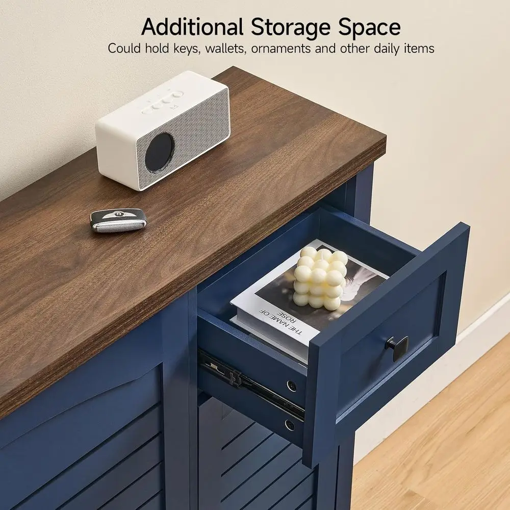 Scarpiera blu navy con 2 cassetti, 1 cassetto, armadietto laterale, organizer per scarpe ventilato e ripiani regolabili per ingresso