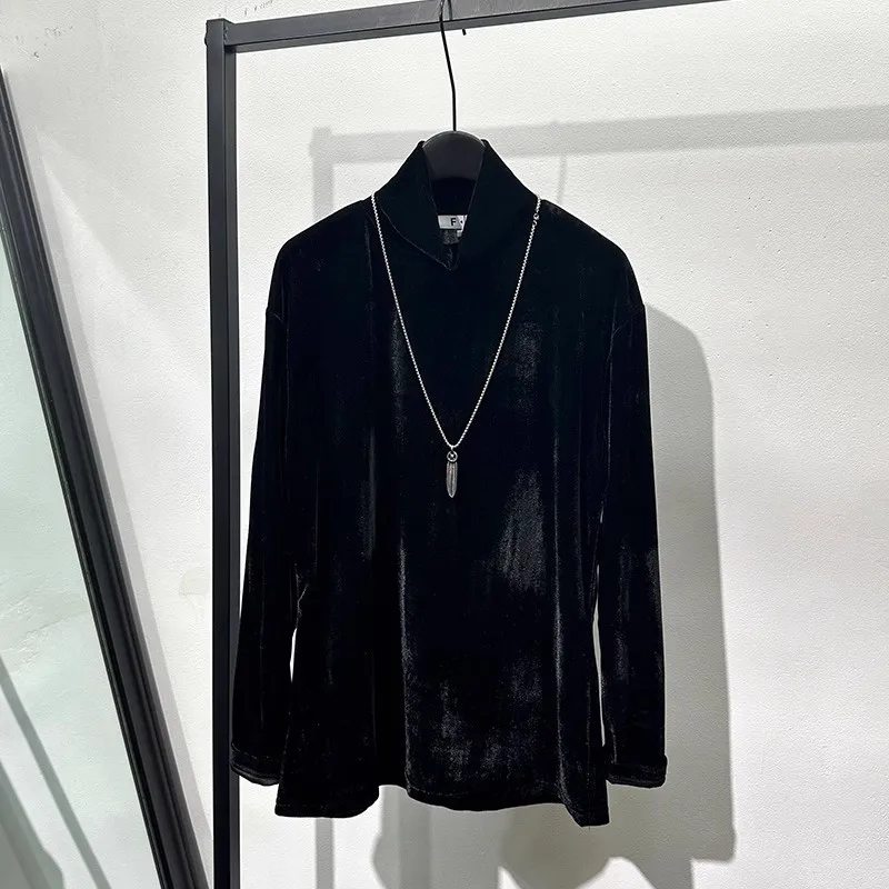 

Autumn/Winter Original Dark Style Simple Casual Velvet Turtleneck Base Shirt for Men - Trendy, Stylish, and Versatile Top