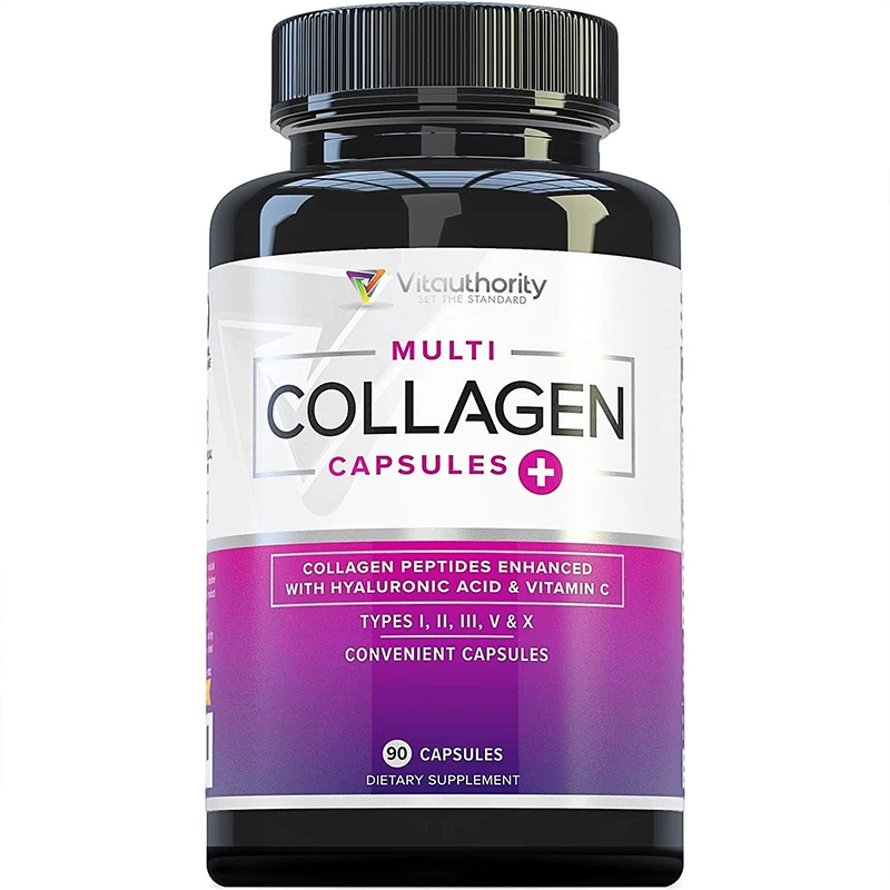 

Multi Collagen Supplement for Women & Men - Hydrolyzed Collagen Peptides with Vitamin C & Hyaluronic Acid, 90 Capsules