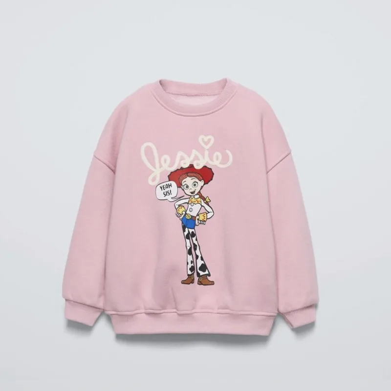 Girls Pink Sweatshirt New Fashion Casual Long Sleeve Tops Toddler Spring Autumn Wear Simple Versatile Cute Printed Hoodies