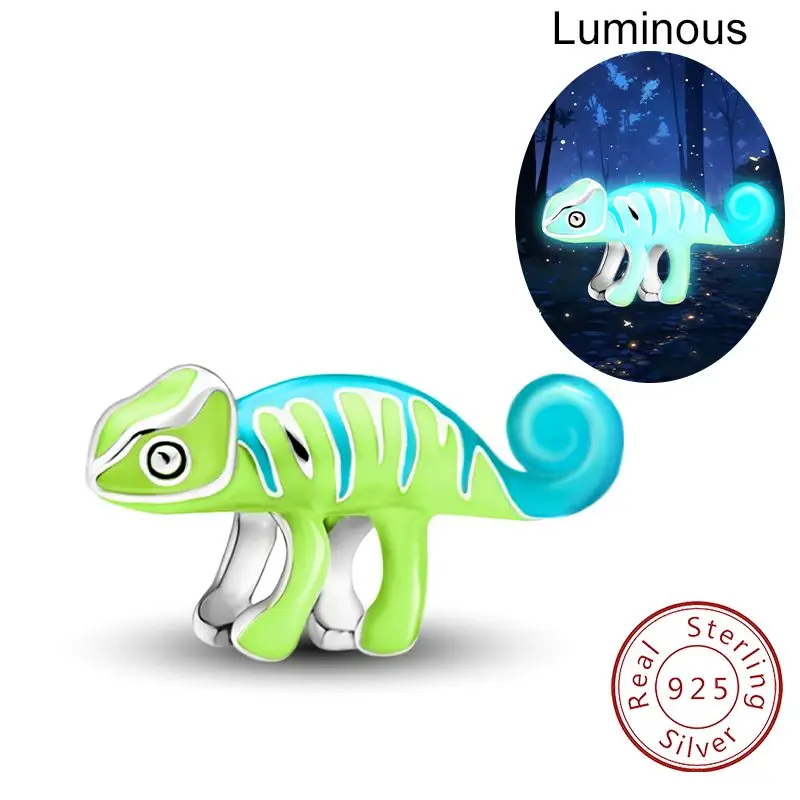 

925 Sterling Silver Green Lizard Dachshund Luminous Cat Charms Bead Fit Diy Bracelet Bangle Making Gift Of High Quality Jewelry