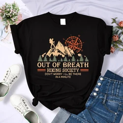 Hiking Society Printing T Shirt Female Summer Fashion Loose Clothes All-Match Street Breathable Short Sleeve Casual Woman Top