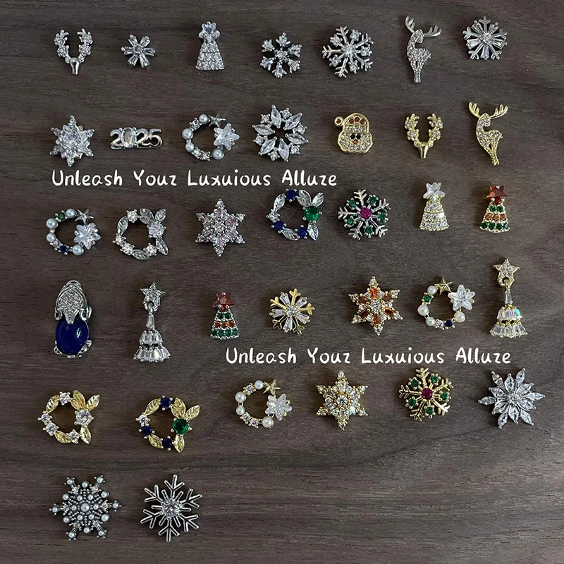 10 pièces nouvel an flocon de neige arbre de noël Nail Art bijoux plein diamant Zircon haute résistance couleur lumière luxe pendentifs