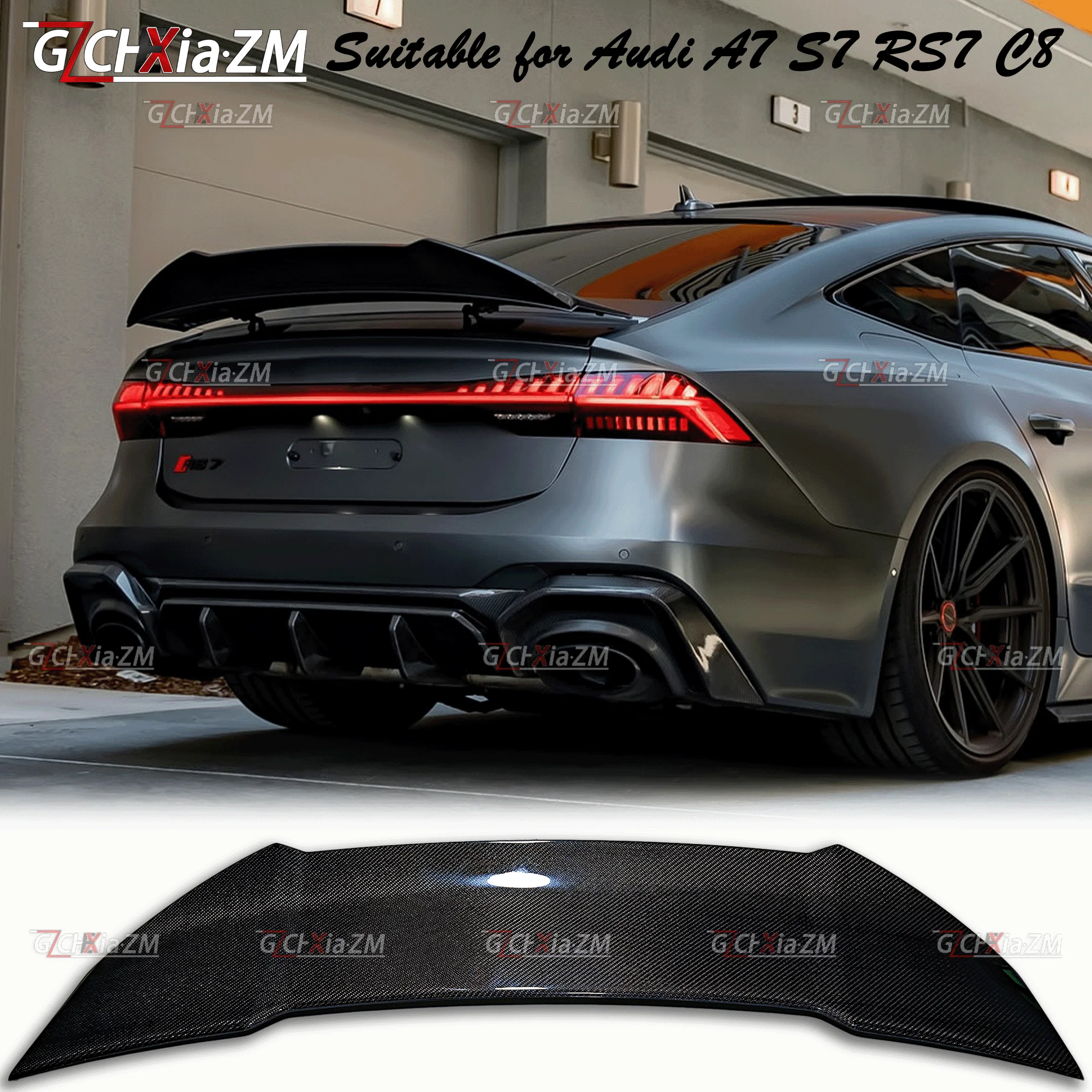 For Audi A7 S7 RS7 C8 2019-2025 Rear Spoiler Carbon Fiber Material Trunk Lid Diffuser Body Aerodynamic Kit Tail Wing Accessories