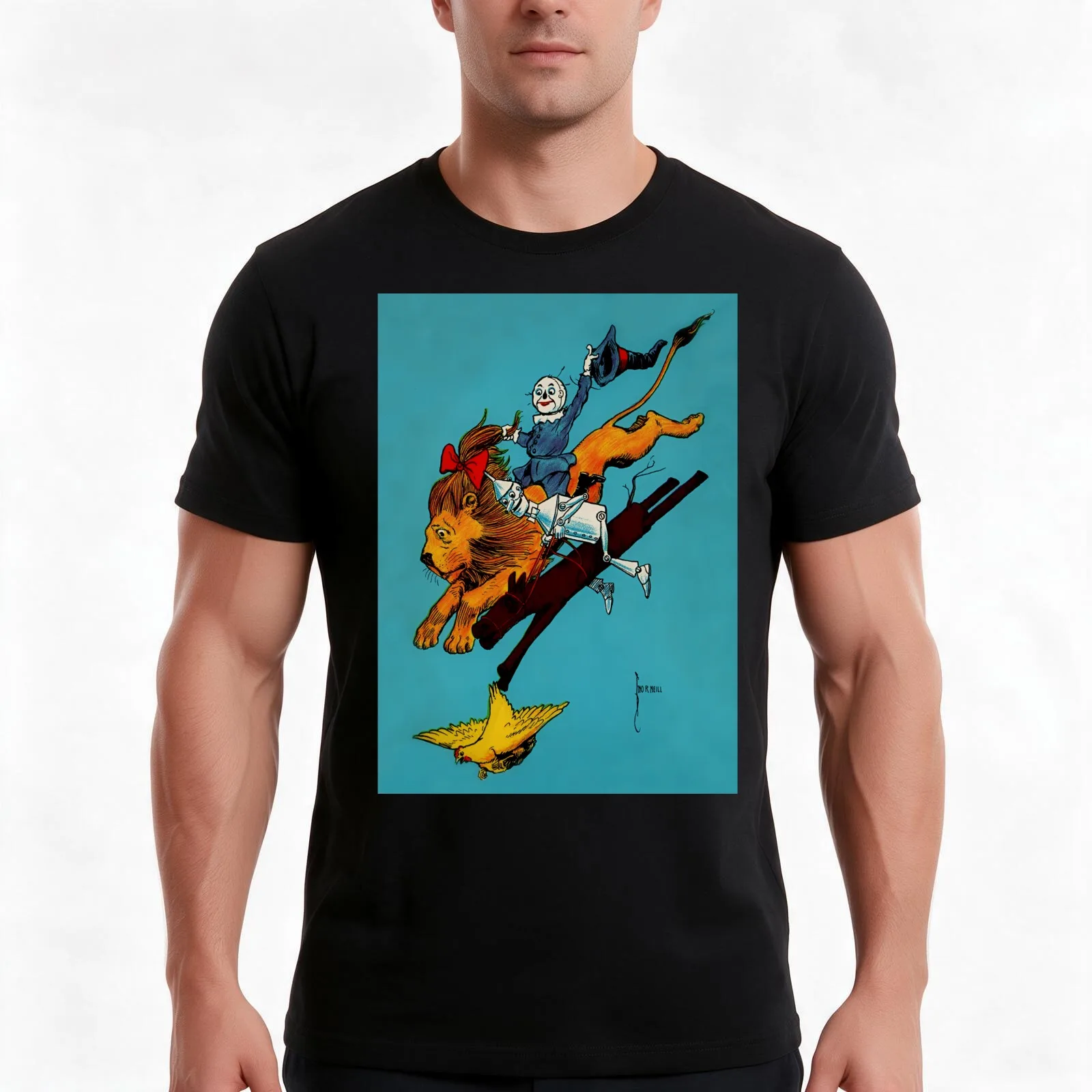 “Scarecrow and Cowardly Lion” by John R Neill T-Shirt Summer Casual Cotton Tee Oversized Streetwear Tops 100% Cotton