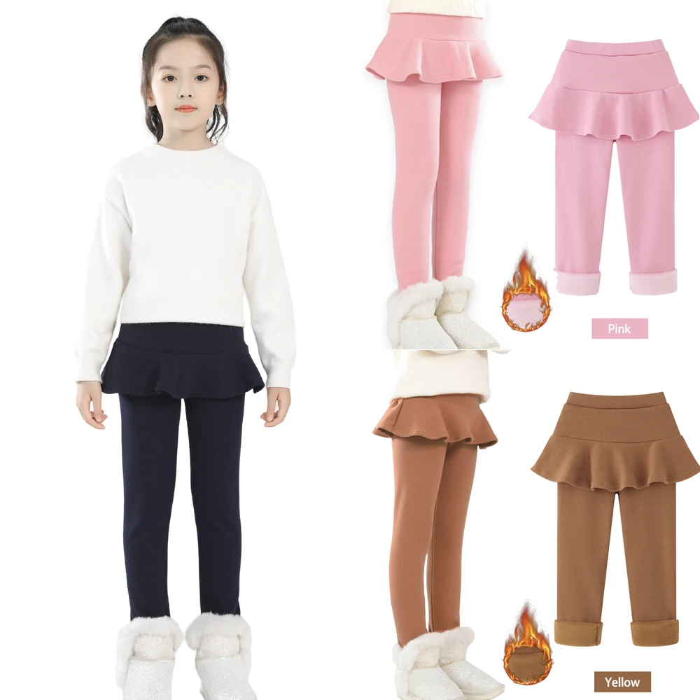 SheeCute Toddler Girls warm fleece Leggings with Skirt Kids Cotton velvet Thick Skirt Pants WCH1024