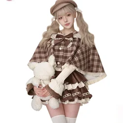 Japanese Style Sweet 2 Piece Set Woman Vintage Slim Tops + Y2k High Waist Mini Dress American Kawaii Cute Suit