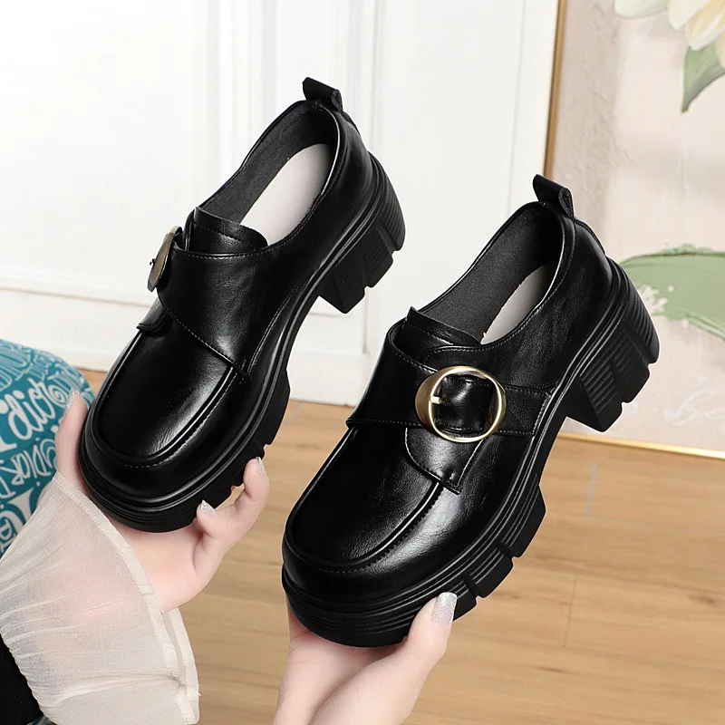 

6 см винтажные туфли на плоской платформе в британском стиле с толстой подошвой, женские лоферы, осень 2024, дышащая обувь из мягкой кожи на каждый день