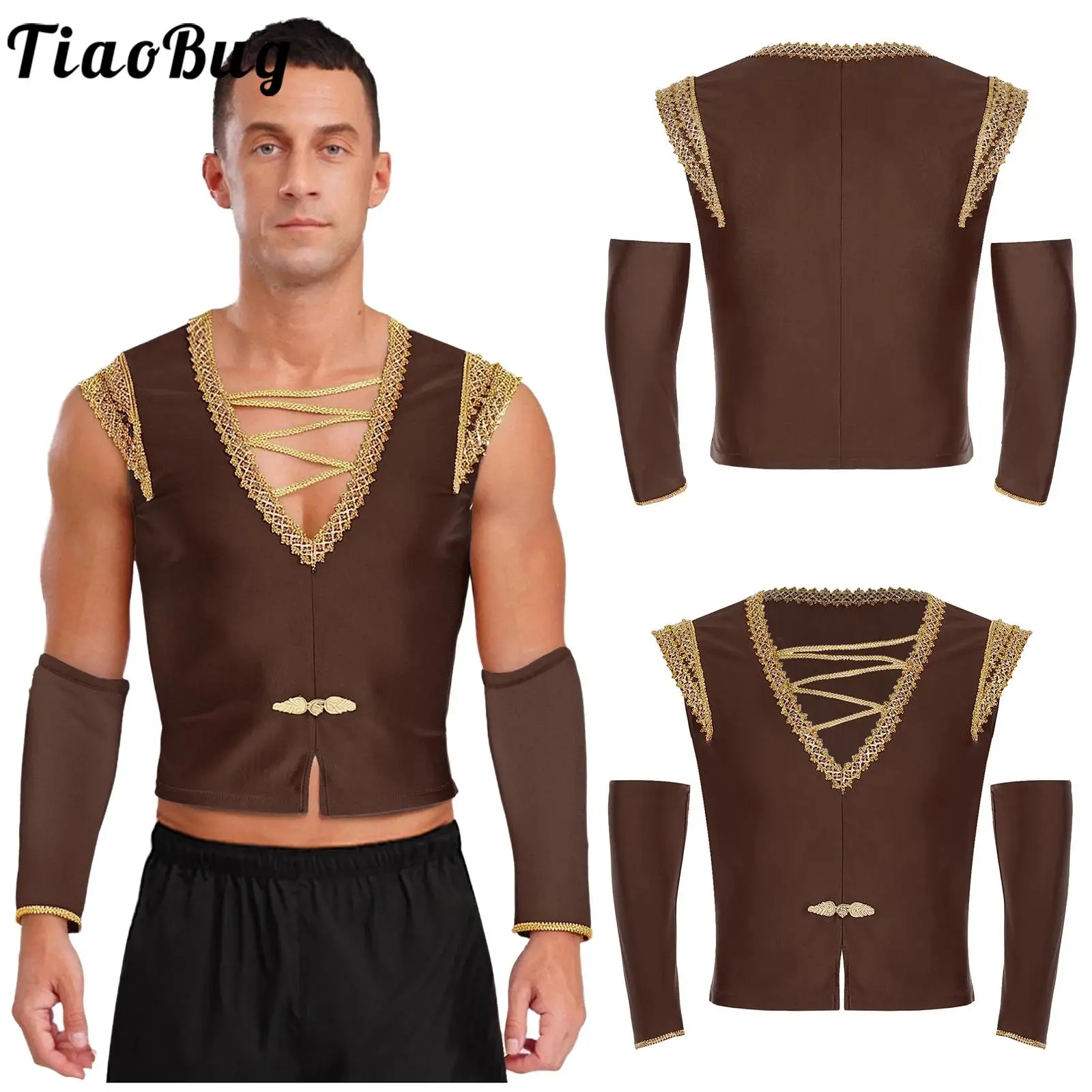 

Renaissance Prince Warrior Cosplay Vest Tops Men's Halloween Carnival Ancient Rome Medieval Knight Kings Role Play Costumes