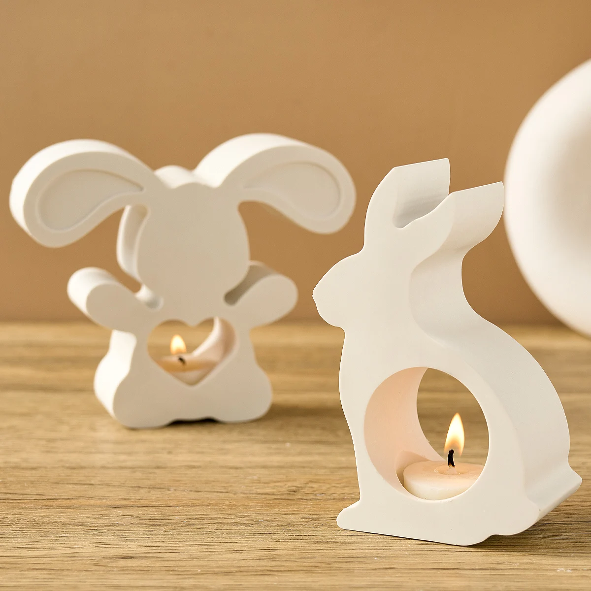 3D Easter Bunny Candle Holder Silicone Mold DIY Rabbit Tea Light Candlestick Plaster Casting Molds Concrete Resin Craft Making