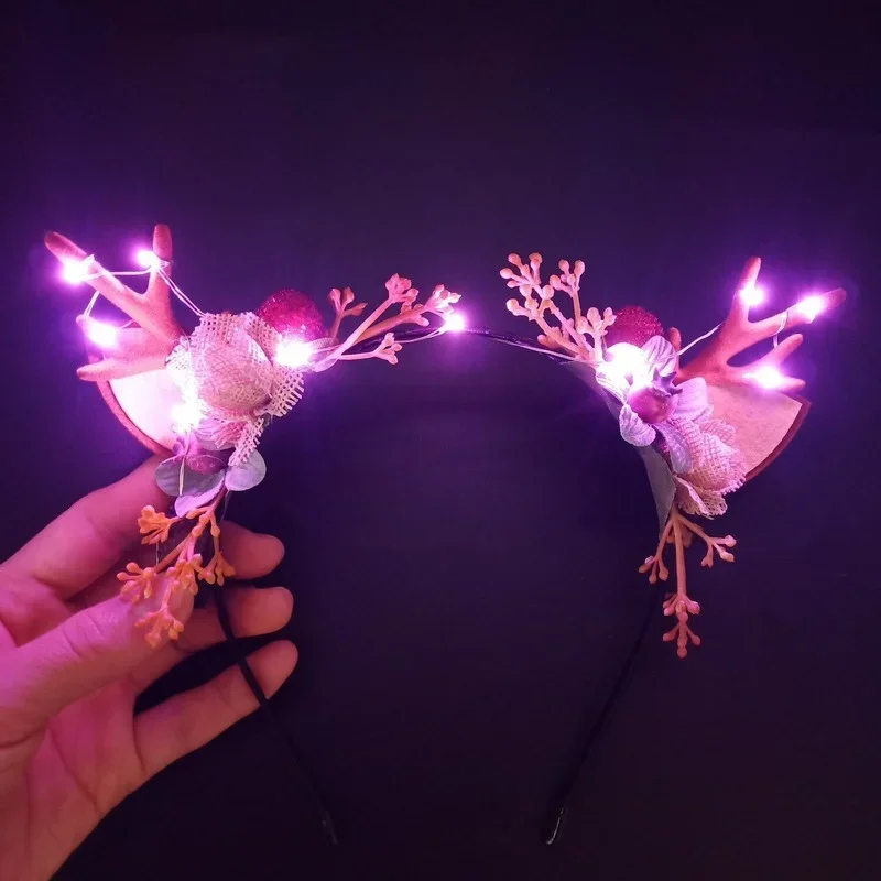 

10pcs Kids Adults Light Up Christmas Headband LED Glow Reindeer Deer Elk Antlers Ear Headdress Party Birthday Wedding Cosplay