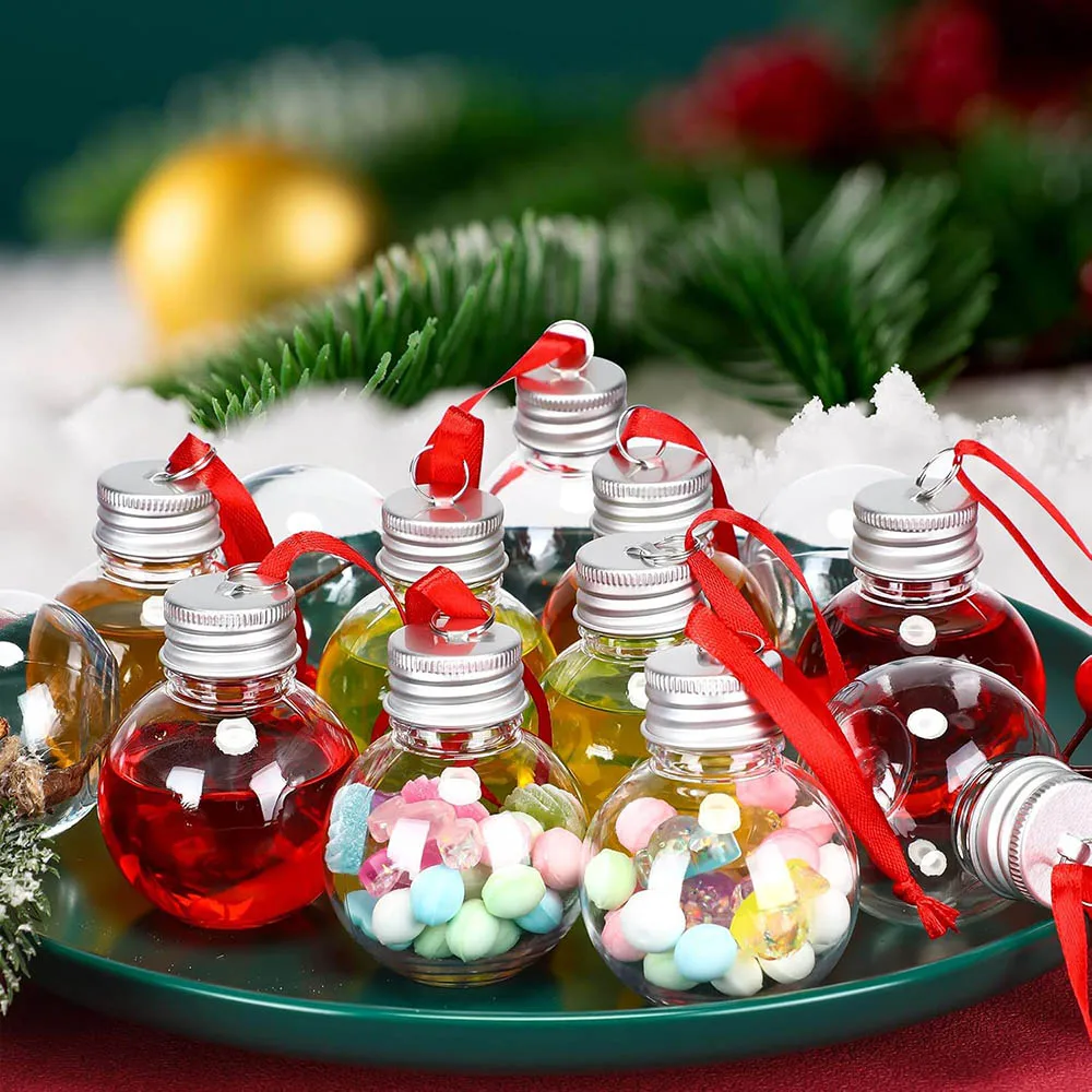 6/100Pcs Christmas Tree Ornament Fillable Booze Water Bottle Bulbs Shape Plastic Clear Christmas Ball Pendant Home Party Decor