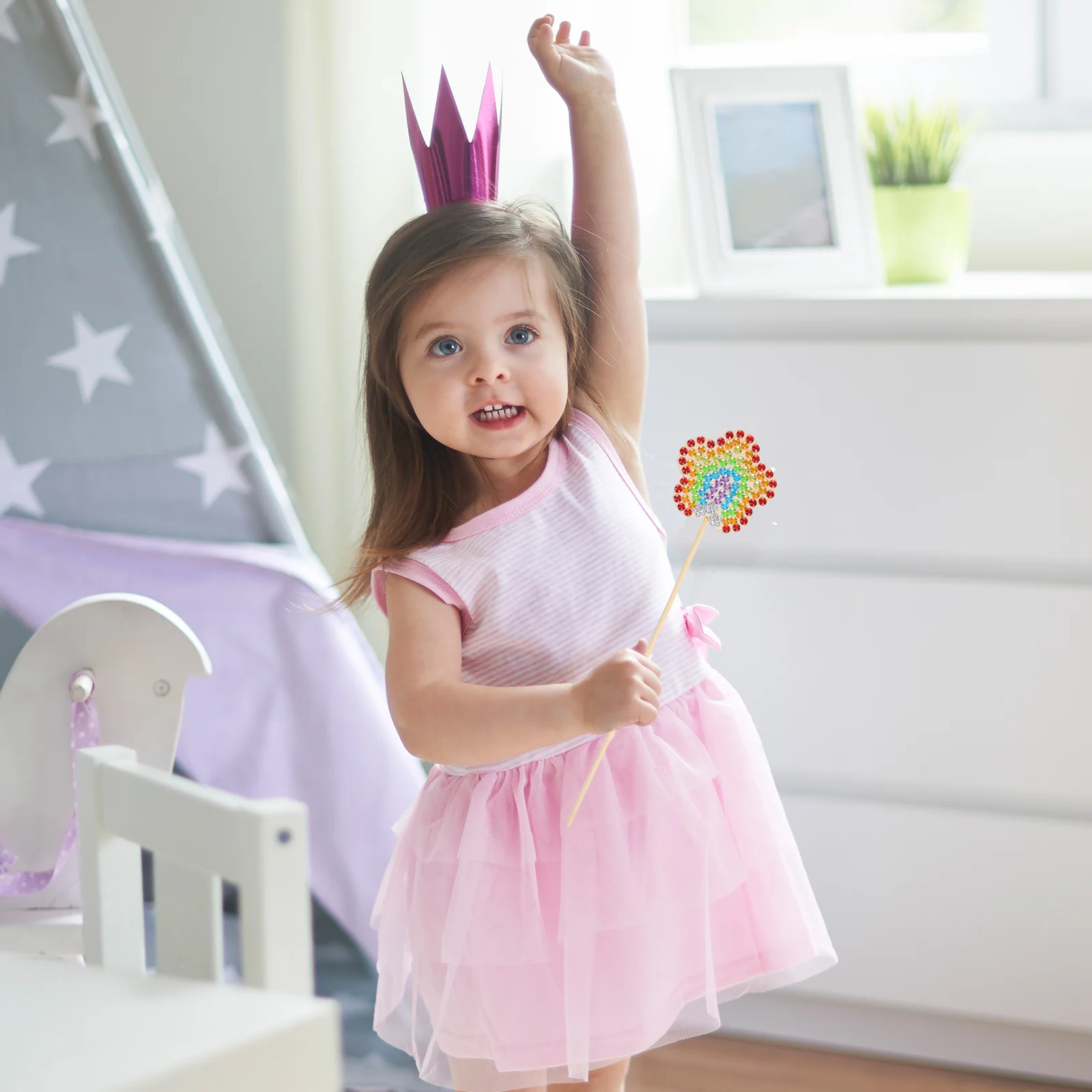 ชุดไม้กายสิทธิ์เจ้าหญิง 1 ชุด งานฝีมือระบายสีไม่เสร็จ ไม้เปล่า ติดเพชร สำหรับเด็ก งานวันเกิด ของตกแต่งงานฝีมือ