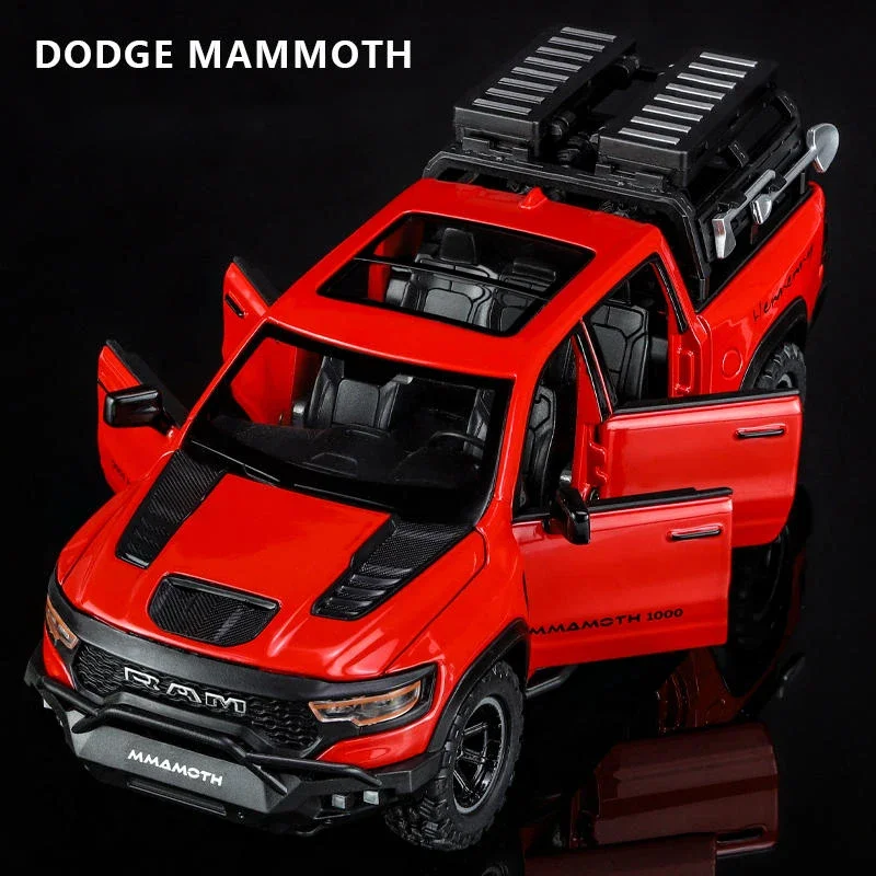 1:32 Dodge RAM 1000 TRX Mammoth Picku coche en miniatura de aleación sonido y luz tirar hacia atrás juguete para niños coleccionables regalo de cumpleaños
