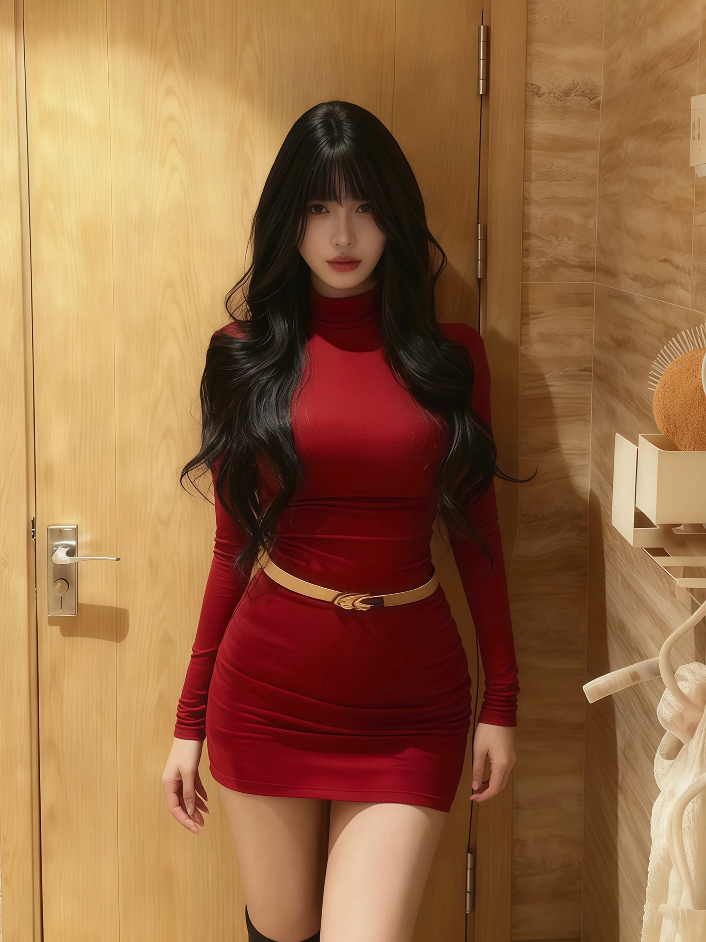 

Spicy Girl Slim Fit Fce Lined Long Sve f High Collar Wrap around Dr Women's Inner Wear for Winter with Coat Red D...