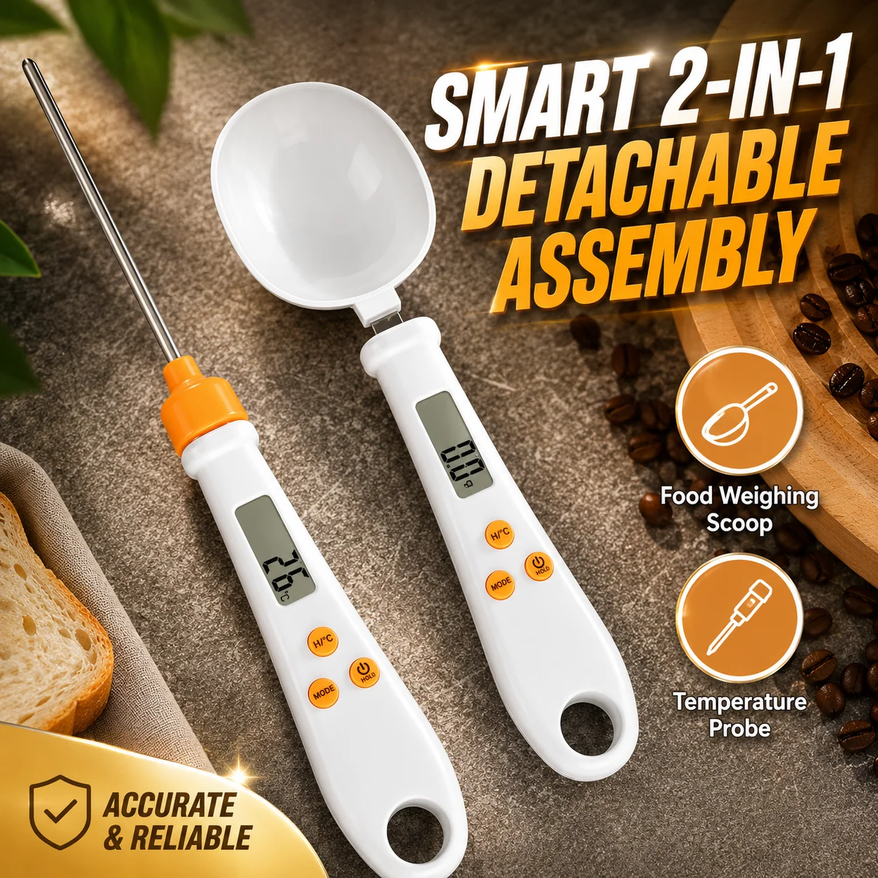 Smart 2-in-1 Digital Kitchen Scale Spoon With Temperature Probe Accurate Food Weighing Scoop For Baking Cooking Gadgets