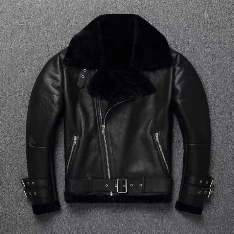 

Lamb Fur Jacket Men's Thick Coat Genuine Leather Motorcycle JacketLeather CoatMen's Sheepskin Jacket