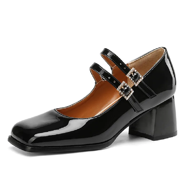 

Patent Elegant Low Heels Pumps Women Mary Janes Shoes Large Size 45 Fashion Black Red Women's Heeled Office Party Wedding Shoes