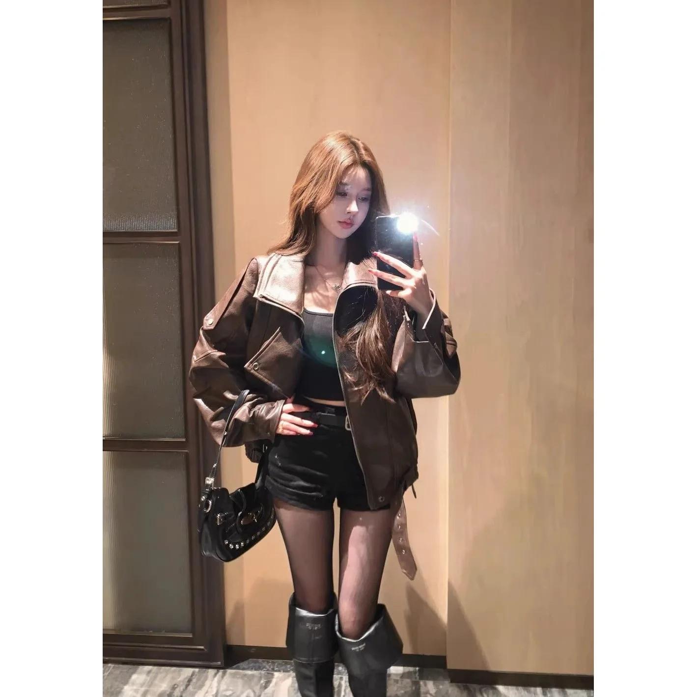 Retro High-End Women's Leather Jacket Motorcycle Style Loose Fit Autumn New Design PU Coat Female Fashion Upper Apparel