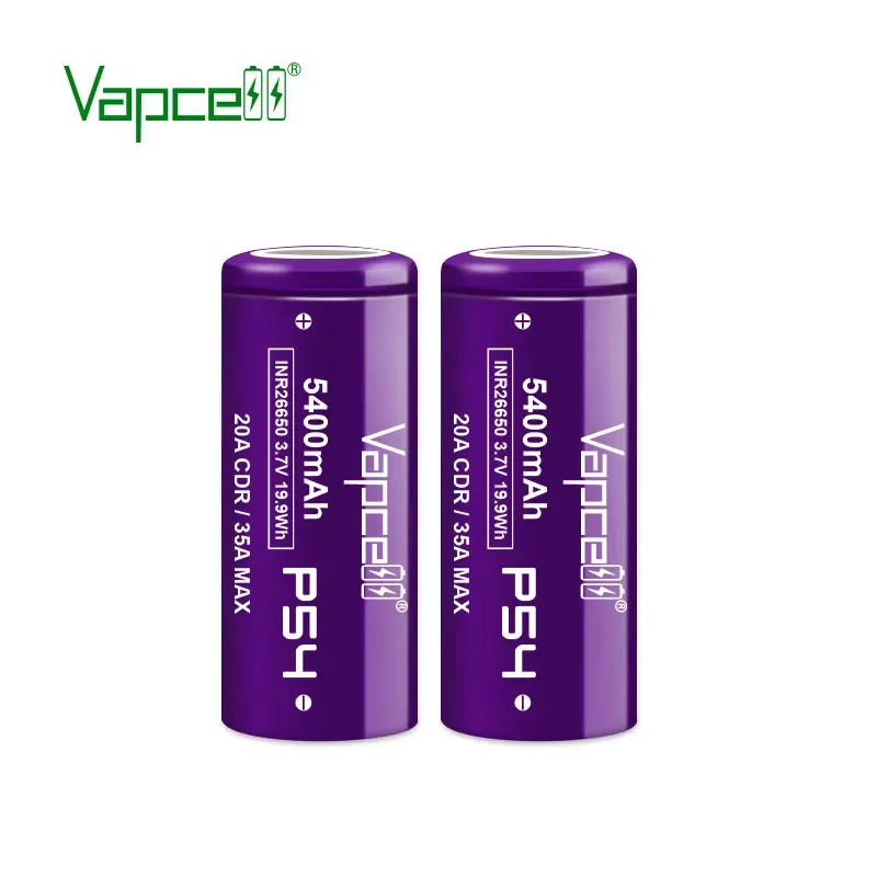 Original Vapcell P54 INR 26650 Battery 5400mAh Capacity CDR 20A Max 35A 3.7V Lithium Iron Battery For Flashlight Electric Car