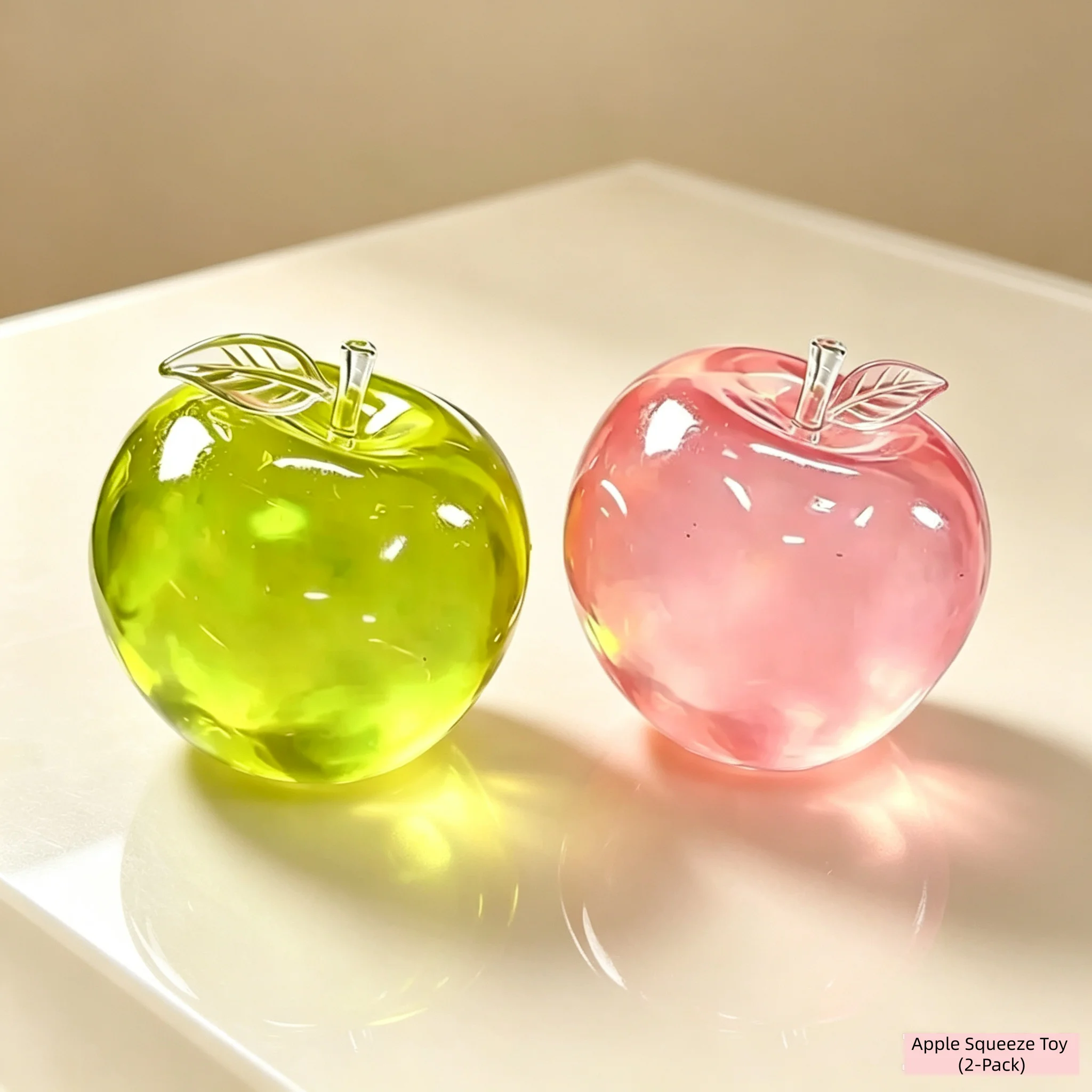 2PCSCrystal Apple Figurine, Soft and Smooth, Ultra-Thin Skin, Stress Relief Toy, Sensory Play, Desk Decor, Office Gift, Non-Edib