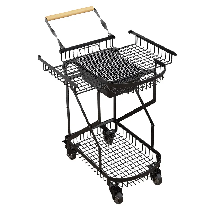 

Outdoor foldable camping bbq cart - multi-functional mobile portable grill cart with grill