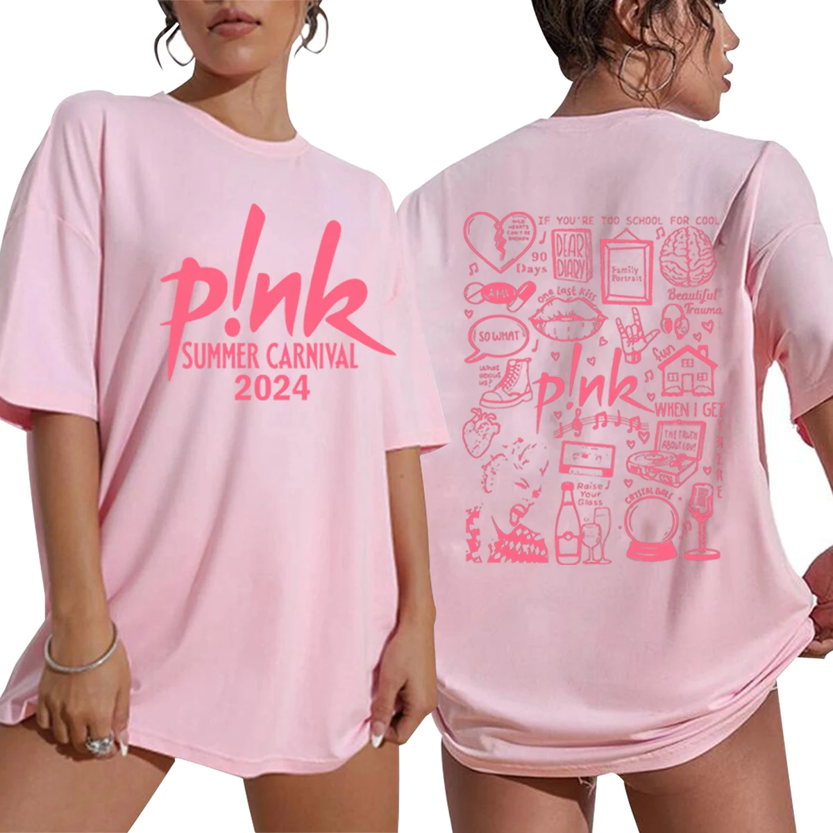 Rapper P!nk Pink Singer Summer Carnival 2024 Tour T-Shirt Hip Hop Clothing Unisex T Shirt Summer Men\'s Oversized (Us Size)