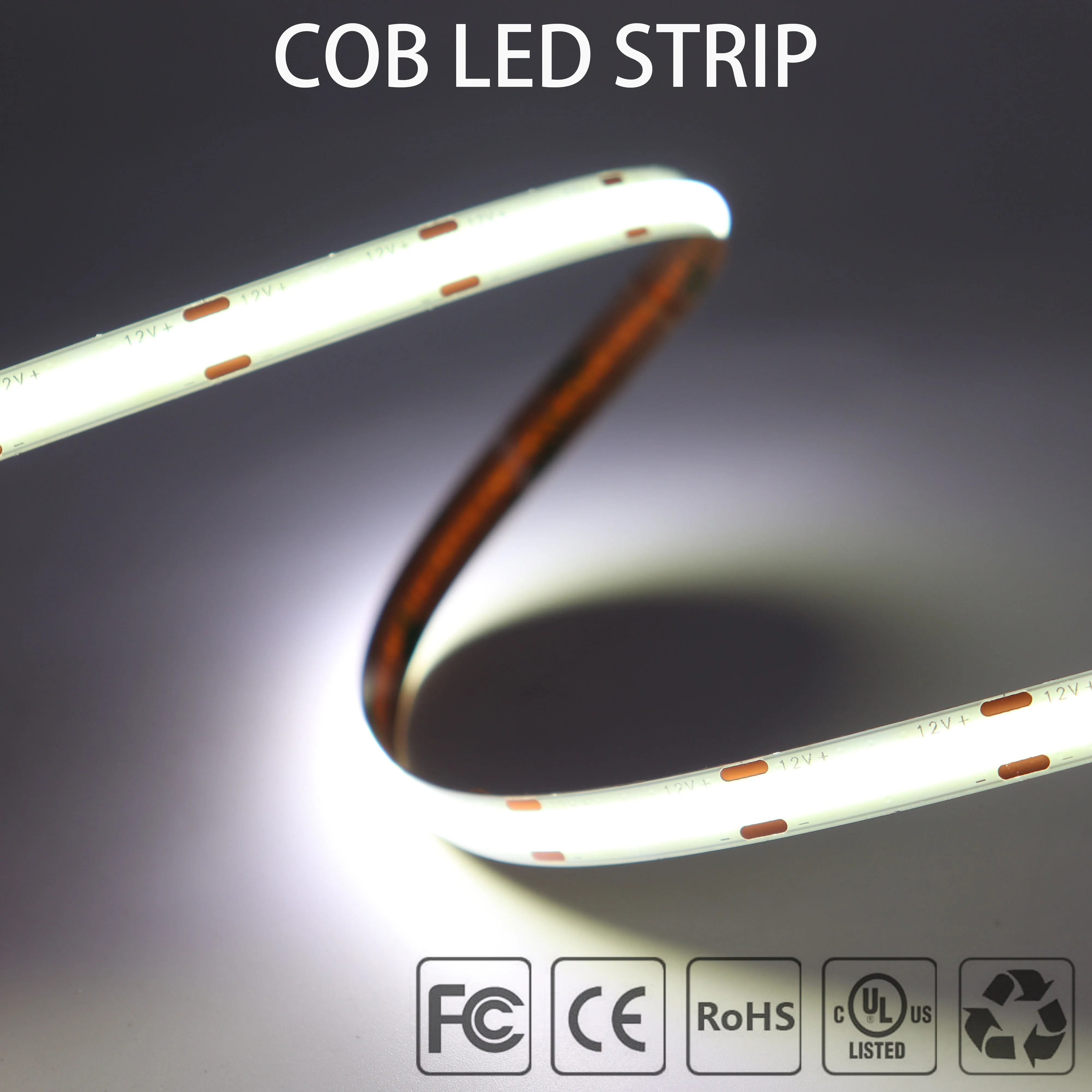 하이라이트 COB LED 스트립 유연한 FCOB 384, 480, 528LEDs/m 조명, 차가운, 자연, 따뜻한 흰색 선형 조광 테이프, DC12 V, 24V