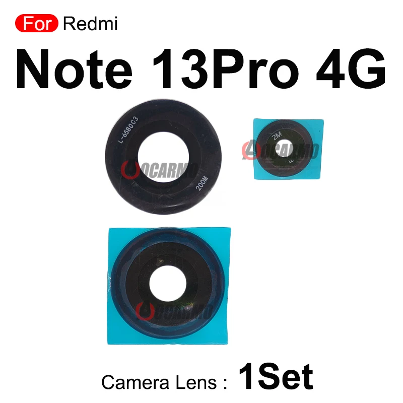 Lente de câmera traseira para redmi note 13pro 4g 5g, lente de vidro traseira com adesivo, peças de reposição para reparo