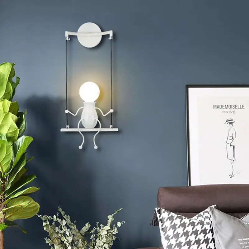 Imagem -04 - Luminárias de Parede Criativo Único Pessoas Pequenas Wall Light Modern Wall Sconce Iluminação Quarto Bedside Lamp E27 Branco Preto Vermelho