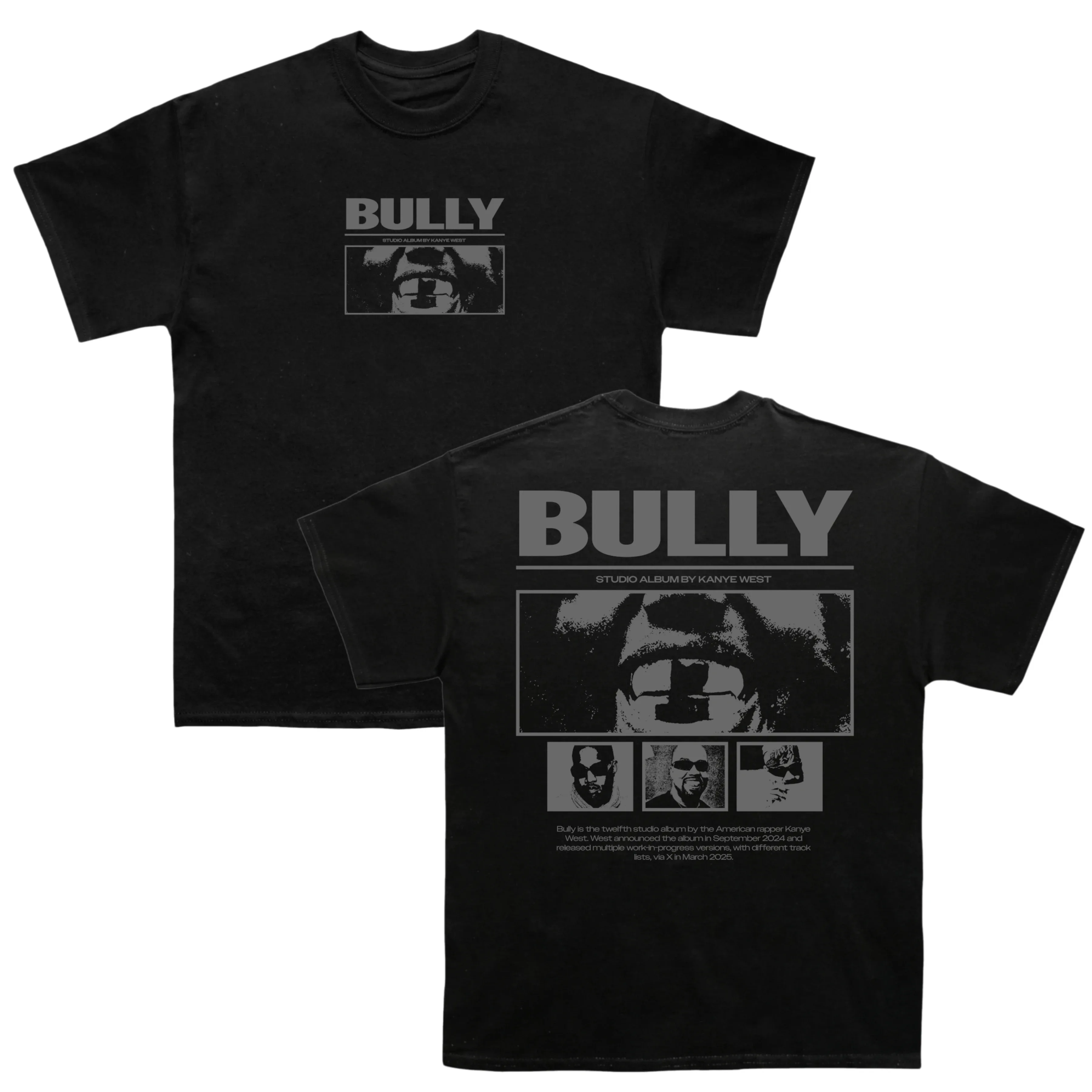 2026 Kanye West BULLY Album T-shirt Summer Men's Women's Cotton Clothing Hip Hop Fashion Oversize Short Sleeve Top Streetwear