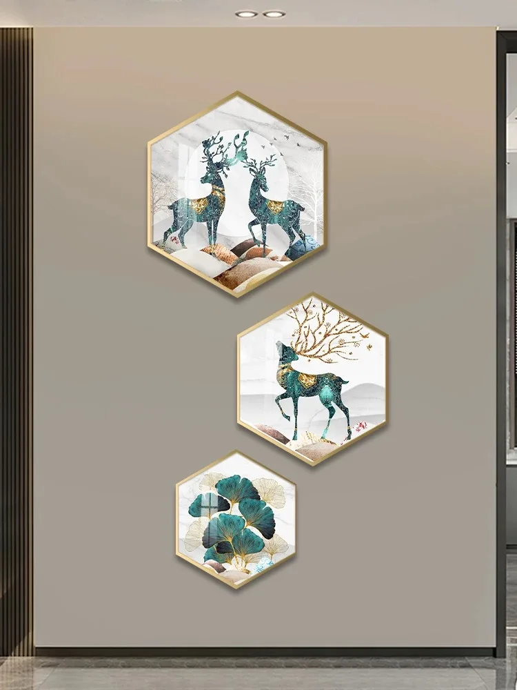 Entrance porch hexagon elk decorative painting Welcome door wall hanging painting triple staircase mural wall hanging painting