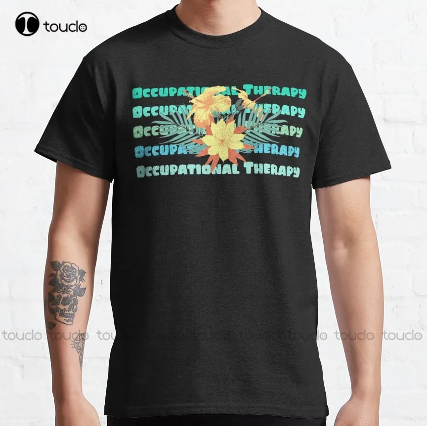 Occupational Therapy Flower Aqua Classic T-Shirt T Shirts For Men Fashion Tee T Shirts Digital Printing Breathable Cotton Retro