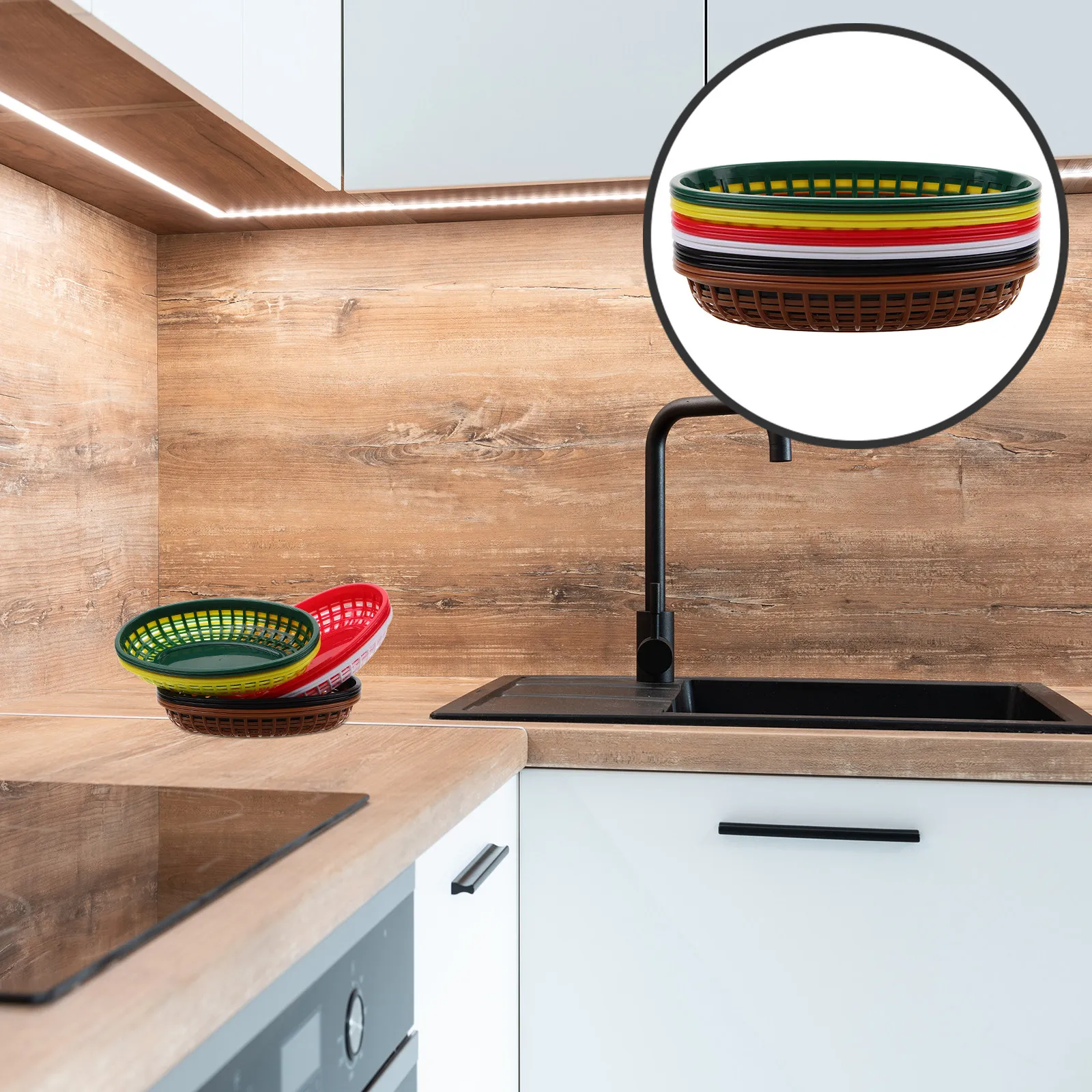 

Набор из 12 многоразовых пластиковых корзин для быстрого питания: овальные контейнеры для картофеля фри, закусок, хлеба, фруктов. Компактные, для дома и ресторанов.