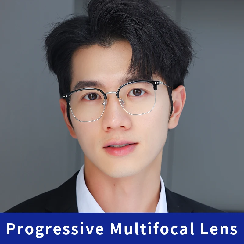 Multifocal Reading Glasses for Men, Lightweight Metal Half Frame Blue Light Blocking Computer Readers, Stylish Filter UV Ray