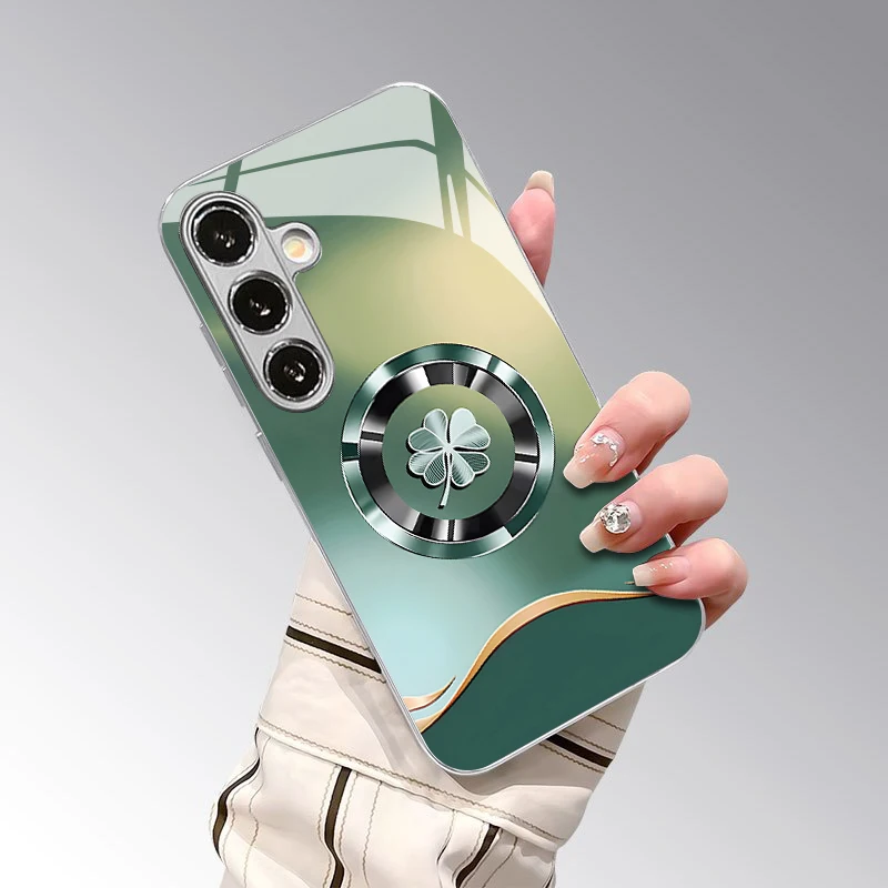 2D Four-leaf Clover Pattern Mobile Phone Case for Samsung S26 S25 S24 S23 S22 S21 S20 A56 A36 A16 - Glass Protective Cover view 3
