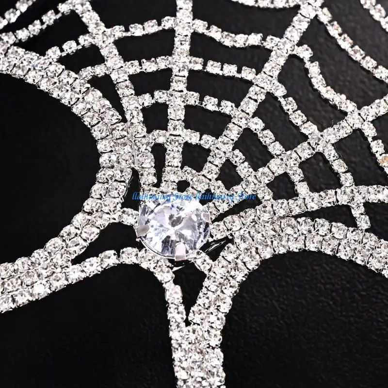 573B Luxury Spiders Web Themed Mask With Copper And Glitters Rhinestones Face Mask Suitable For Masquerades Balls