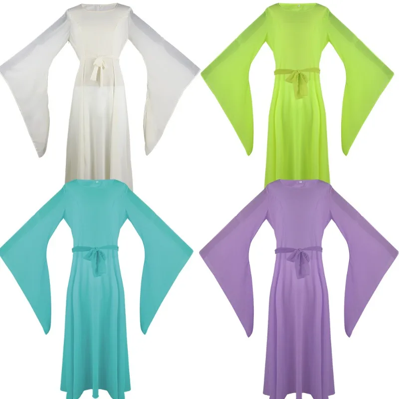 

2025 Medieval European Bell Sleeve Gown | Flowy Chiffon Maxi Dress with Lace-Up Detail, Best Seller Solid Color Princess Dress