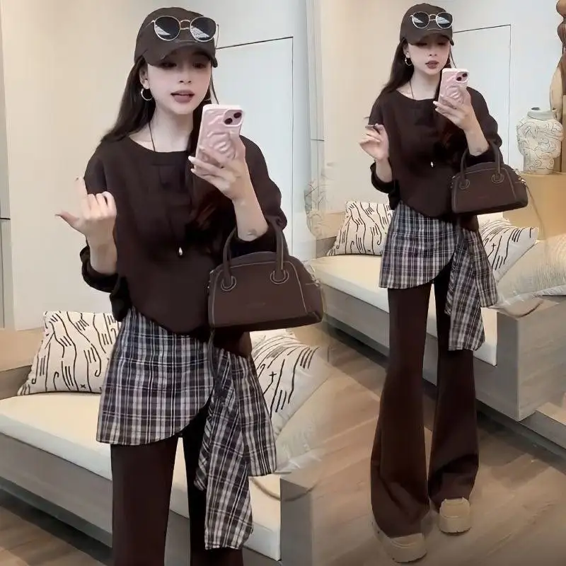 Fashionable Casual Pants Set Women's Long Sleeve Cotton Simulation Diagonal Stripe Two-Piece Autumn Spring Leisure Outfit
