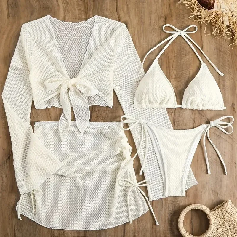 

Solid Sexy Bikinis Female Swimsuits Women's Four-Piece Swimwear Beach Swim Wear Bathing Suits Brazilian Bikini Set Pool Bather