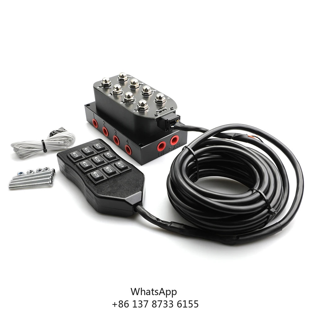 12V Air Ride Suspension Manifold Kit With 8 Air Ride Solenoid Valves, With 5M 9-Switch Wired Remote Controller