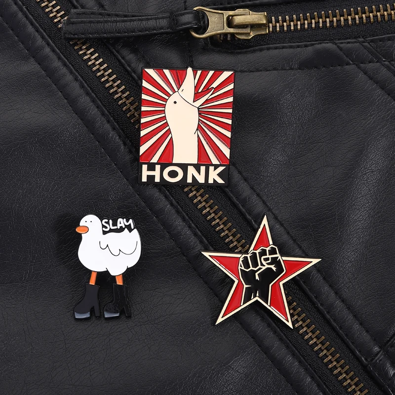 Attitude Expression Pins Fist Star SLAM Goose HONK Design Social Justice Humor Style Brooches for Daily Wear