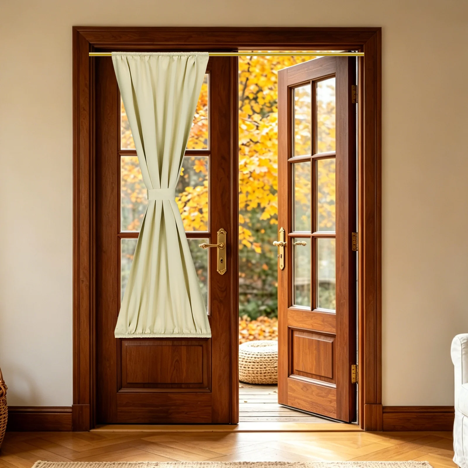 French Door Curtain,Blackout Thermal Insulated Energy Saving Drape Polyester Rod Pocket Curtains & Drapes for Kitchen Front Door