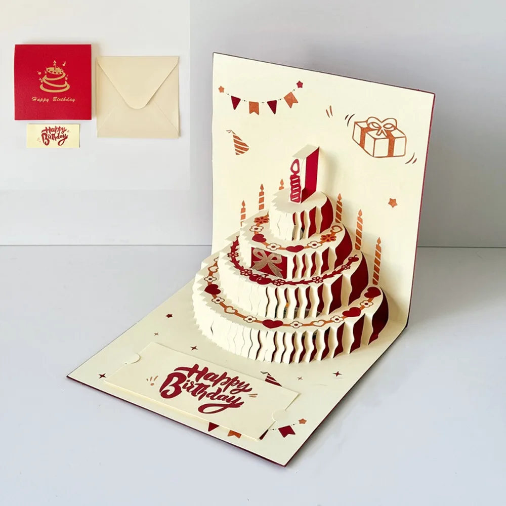 

Colorful 3D Happy Birthday Card Surprise Gift Four-Layer Cake Folding Birthday Cake Card Postcard Best Wishes