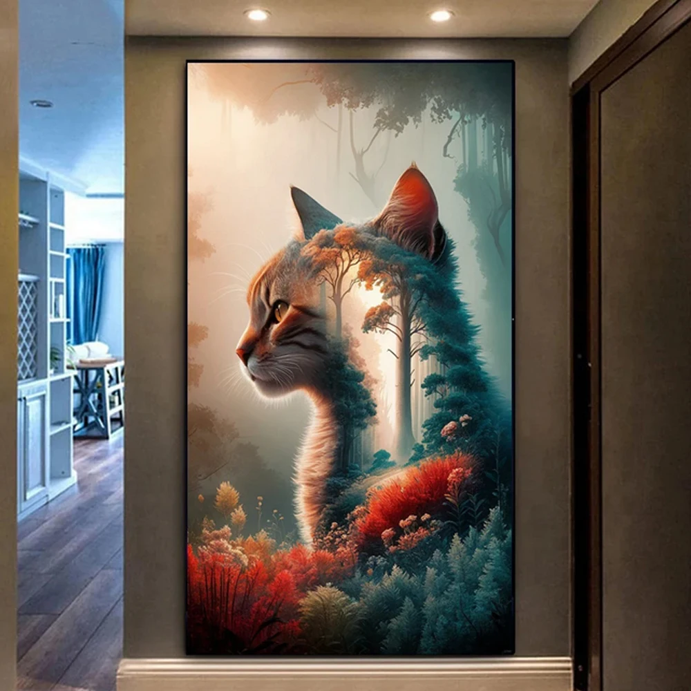 

5D DIY Diamond Painting Kit Abstract Forest Cat Animal Landscape Full Square Round Drill Embroidery Home Decoration